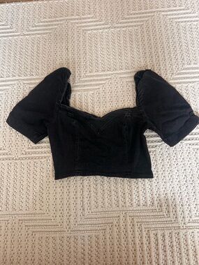 BDG Black Puff Sleeve Cropped Top